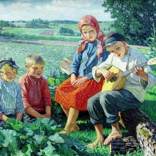 Николай Петрович Богданов-Бельский: «Дети. Игра на балалайке», 1937. Частная коллекция. Николай Петрович Богданов-Бельский: «Дети. Игра на балалайке», 1937.