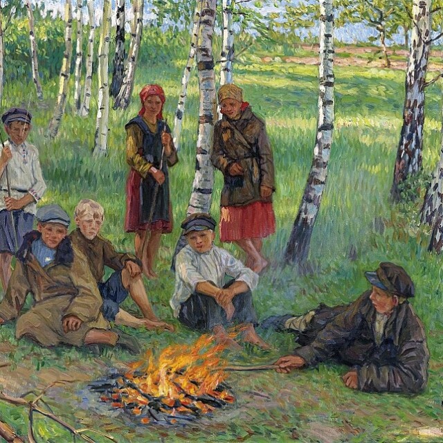 Николай Петрович Богданов-Бельский: «У костра». Частная коллекция. Николай Петрович Богданов-Бельский: «У костра».